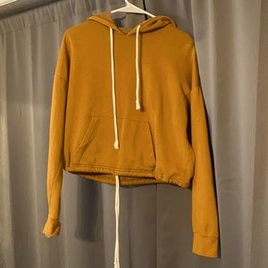 Mustard yellow drawstring cropped hoodie